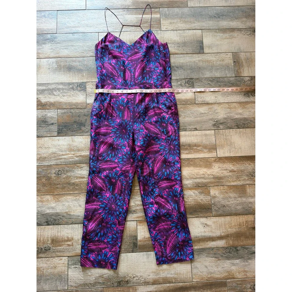 J.Crew Midnight Floral Silk Jumpsuit size 6 Pockets Silk! purple fuchsia magenta
